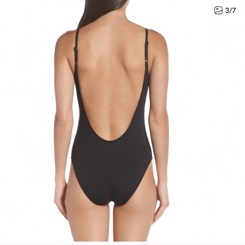 LEITH Black Textured Open Back Swimsuit